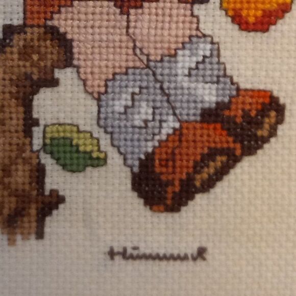 Cross Stitch Hummel Apple Tree Boy Matted and Framed under glass Cottagecore - Picture 3 of 4